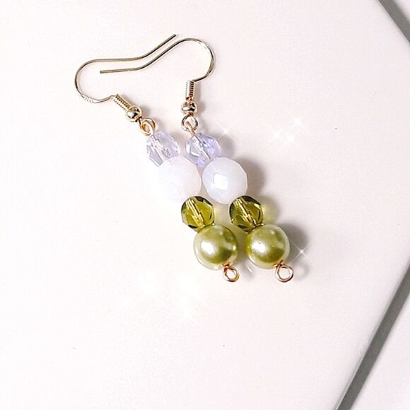 Boho Earrings  #05L Czech beads Glass Pearls and Opal Glass beads Long Drops - Picture 1 of 3